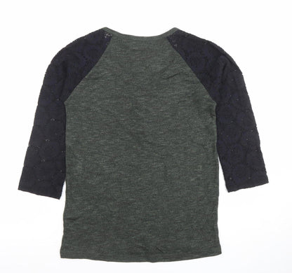 Superdry Women's Green Raglan 3/4 Sleeve Button-Up Jersey Top S