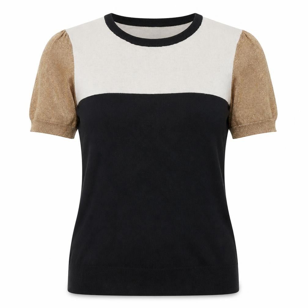 Next Women's Colourblock Puff Sleeve Black Beige Top Size 12
