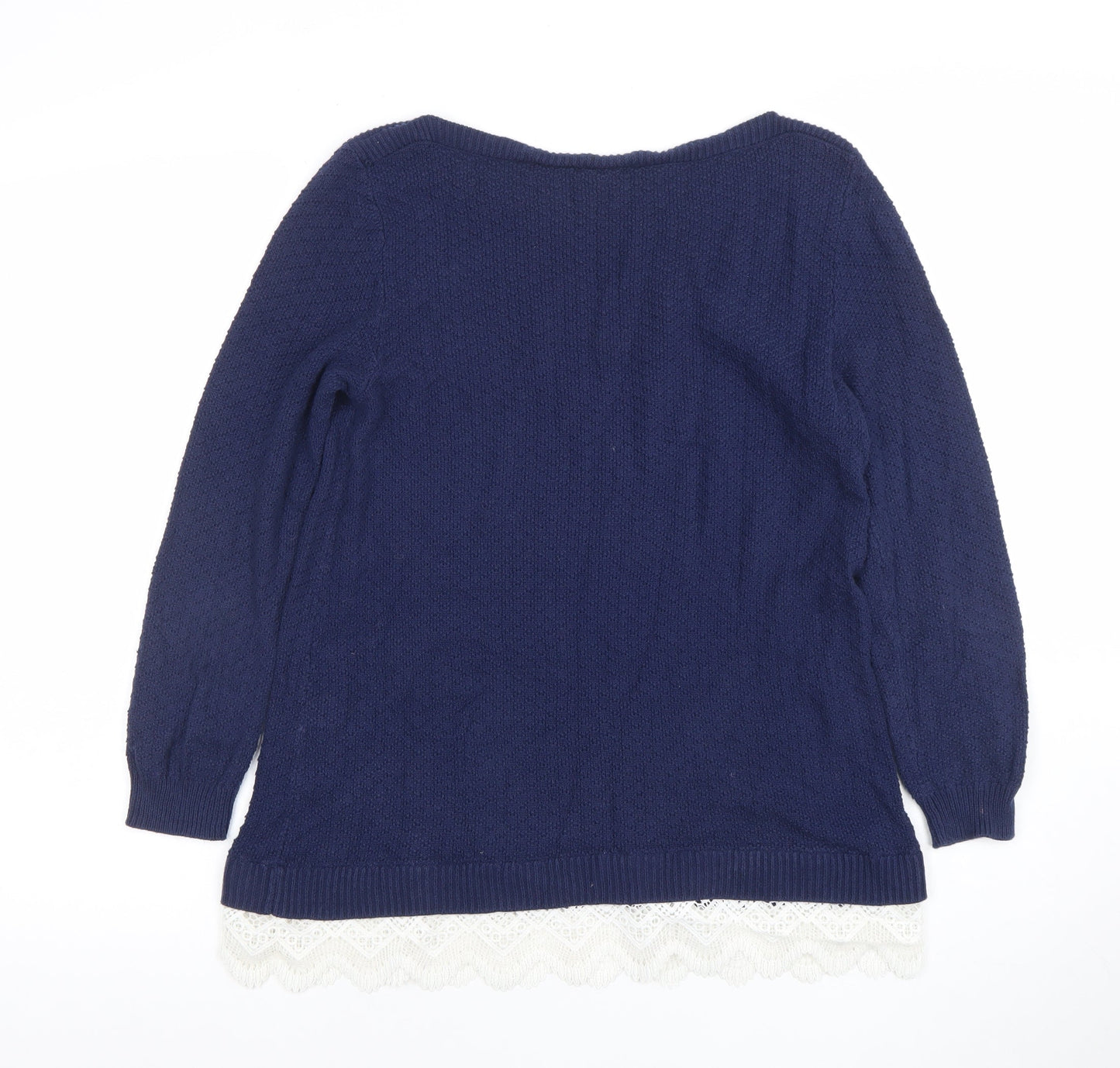 Esprit Women Blue Cotton Knit Lace Hem Jumper Size 12