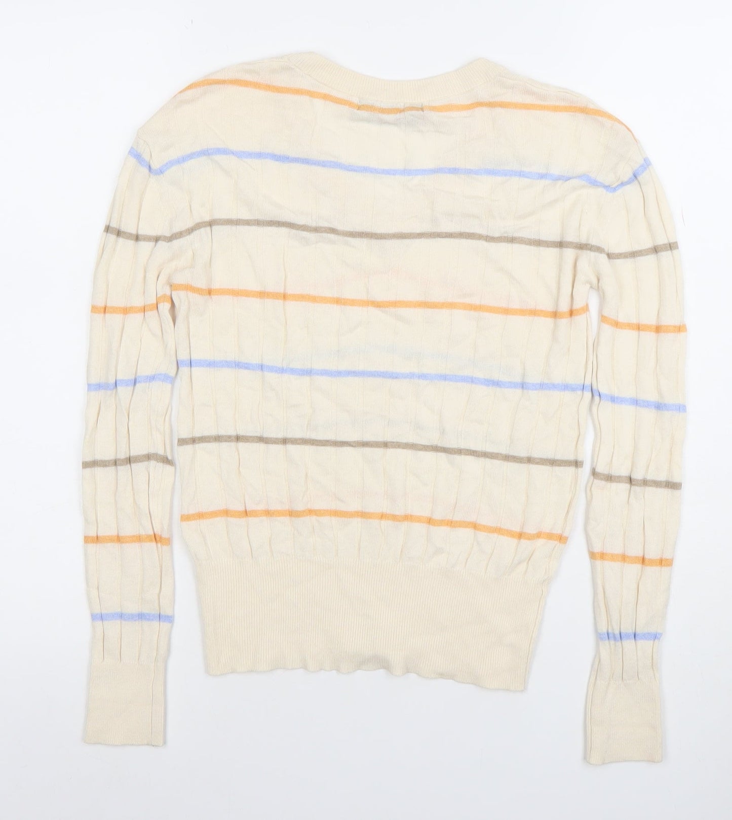 Marks and Spencer Womens Beige Striped V-Neck Cotton Jumper XS