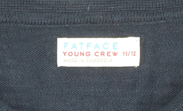 FatFace Boys Navy Striped Cotton Henley Jumper 11-12 Years