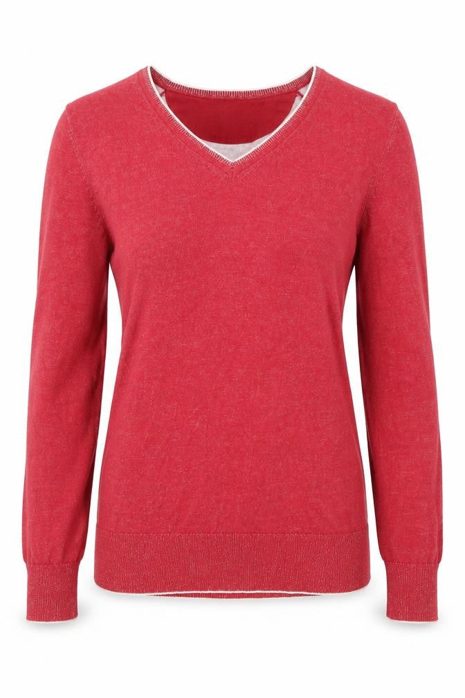 Ashworth Womens Red V-Neck Cotton Knit Jumper Size S