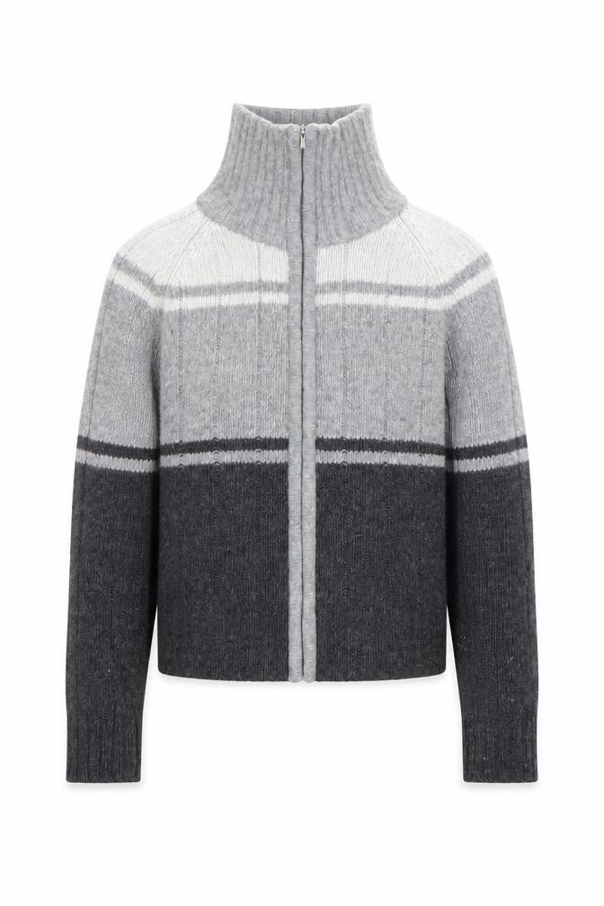 Chevignon Boys Grey Wool Full Zip Roll Neck Jumper Size 6