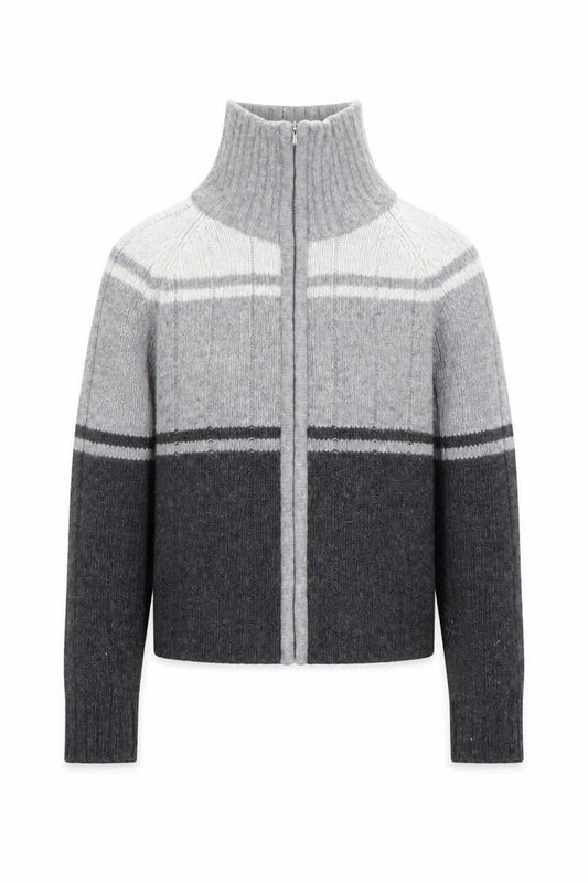 Chevignon Boys Grey Wool Full Zip Roll Neck Jumper Size 6