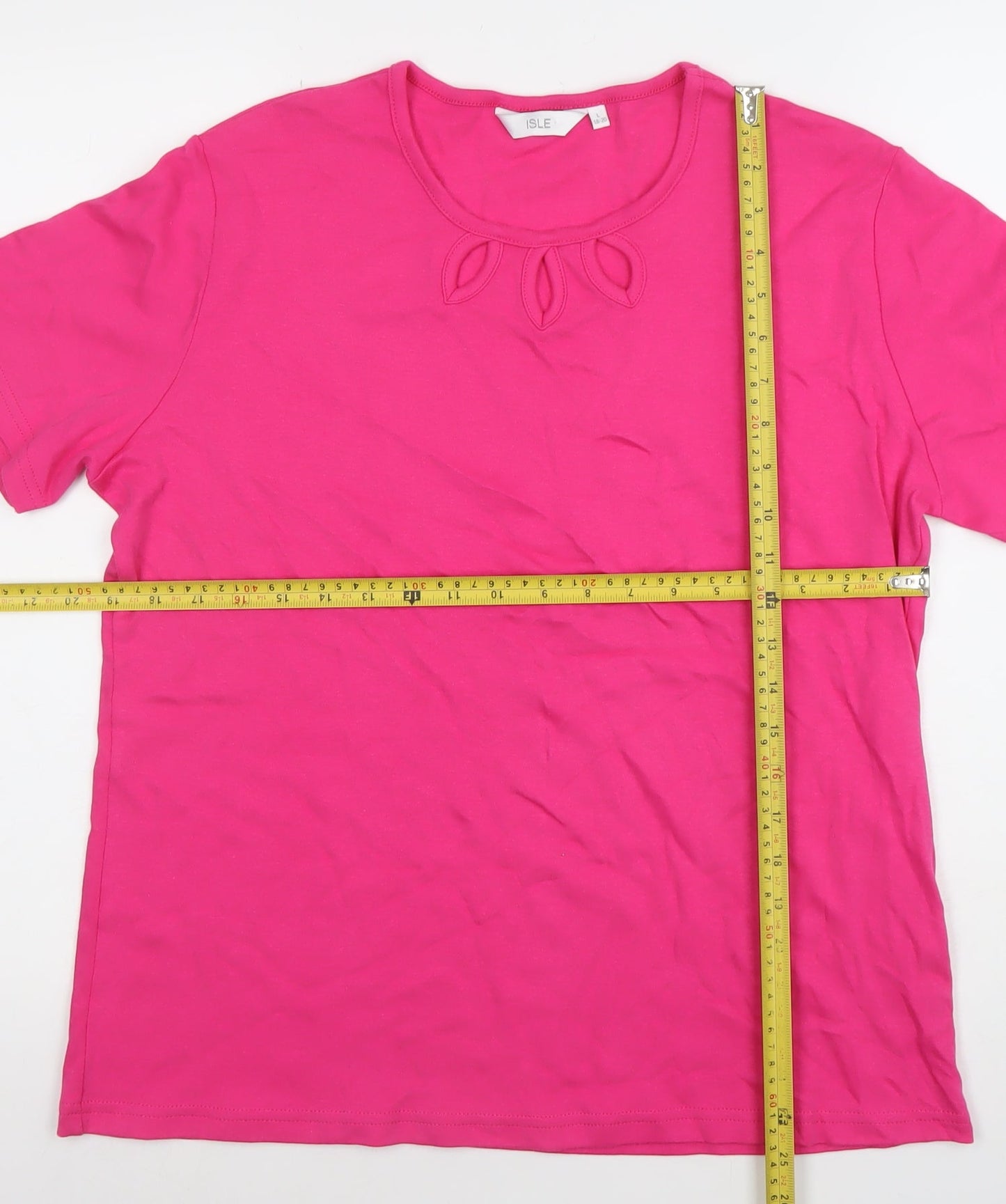 Isle Womens Pink Cotton Short Sleeve Cut-Out Neck T-Shirt L