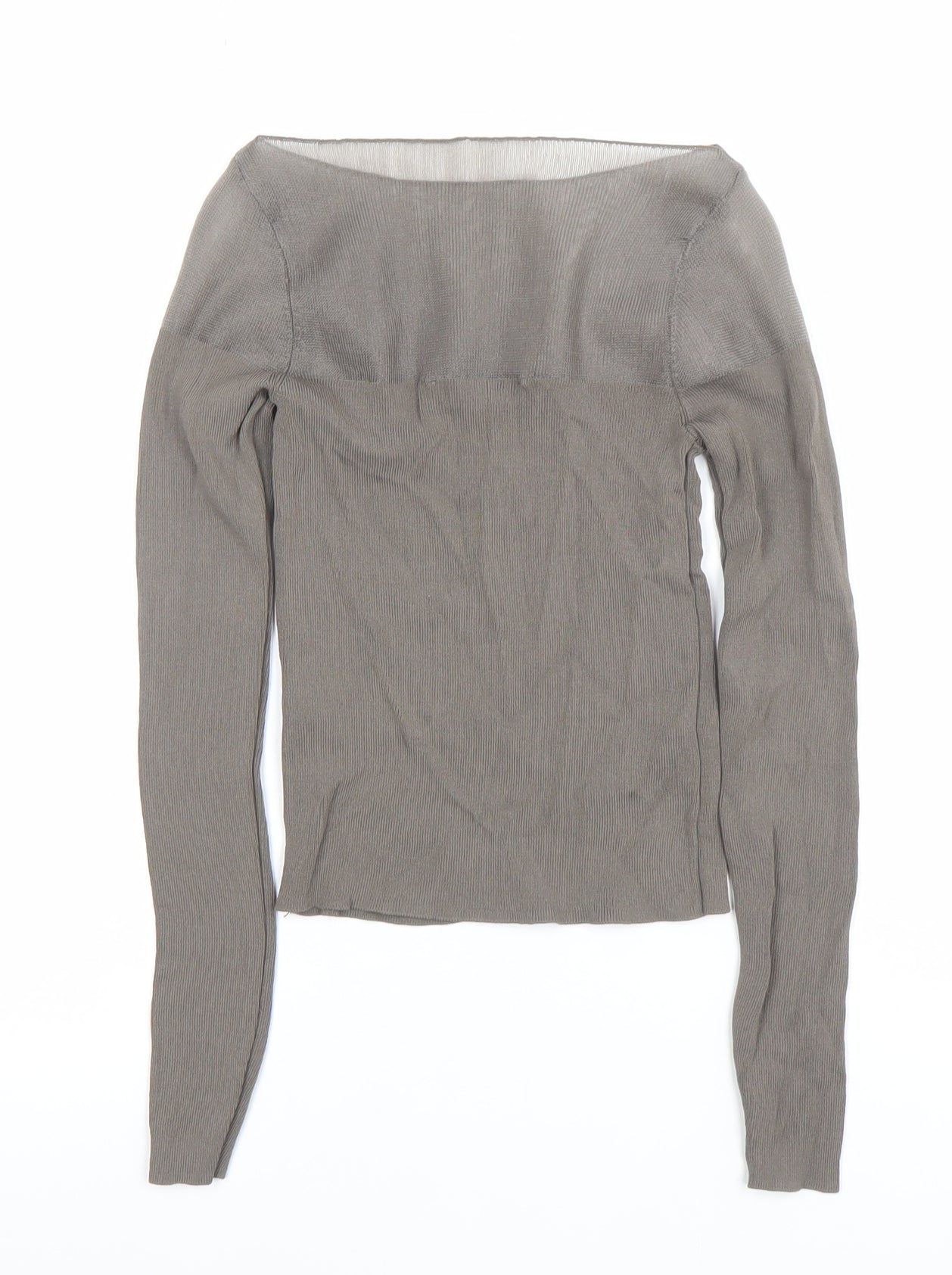 ZARA Women’s Grey Knit Slim Fit Boat Neck Long Sleeve Blouse Size S