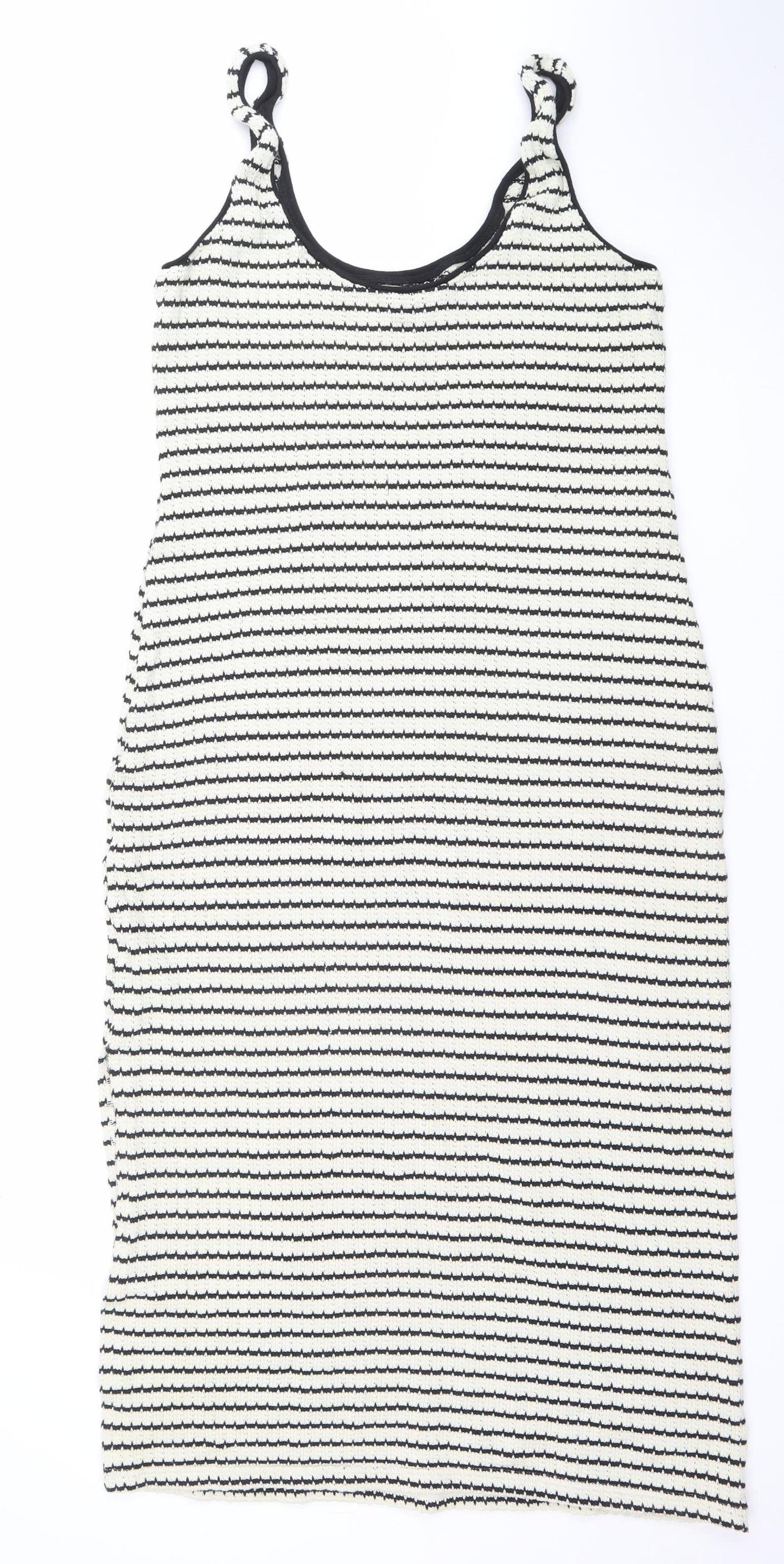 MNG Women's Black White Striped Slip Dress Size 12 Summer Knit