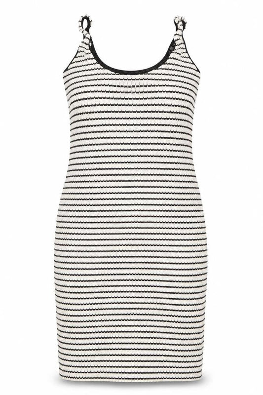 Mango Women's Black White Striped Slip Dress Size 12 Summer Knit