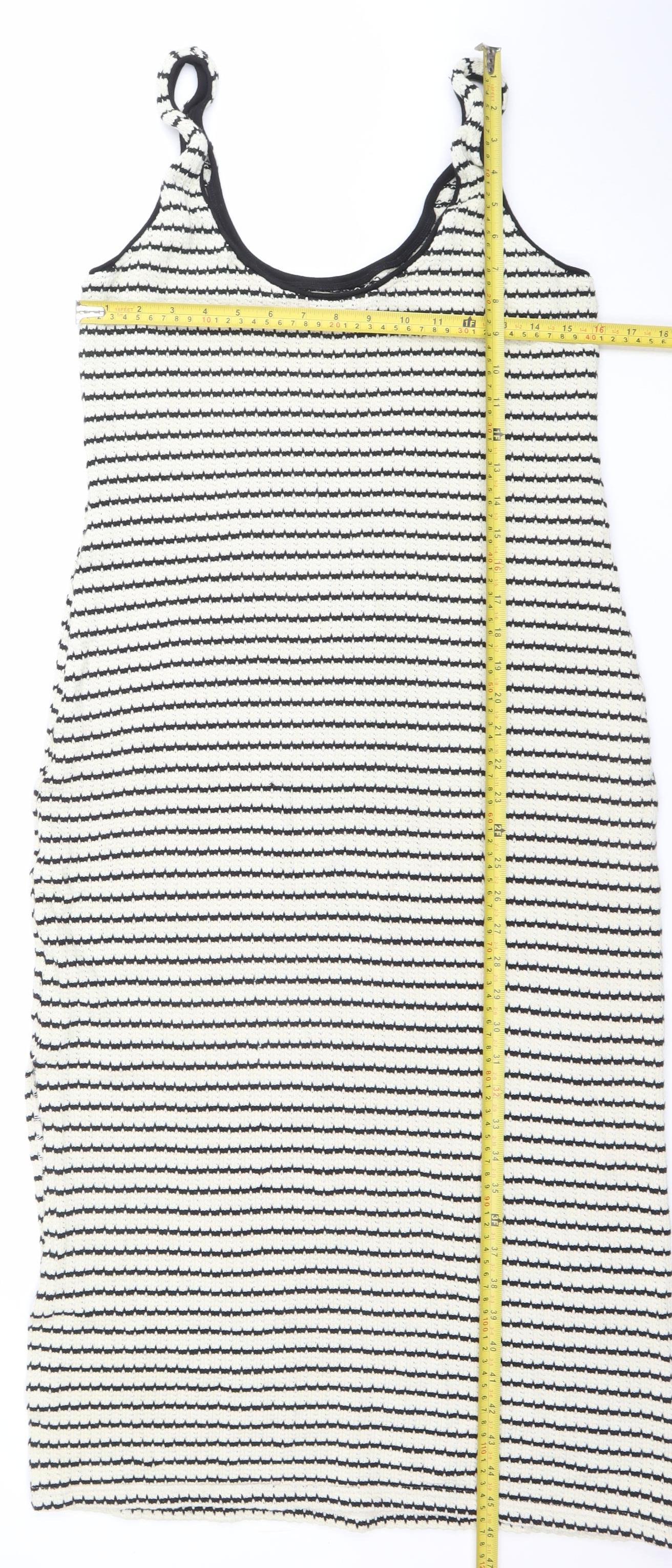MNG Women's Black White Striped Slip Dress Size 12 Summer Knit