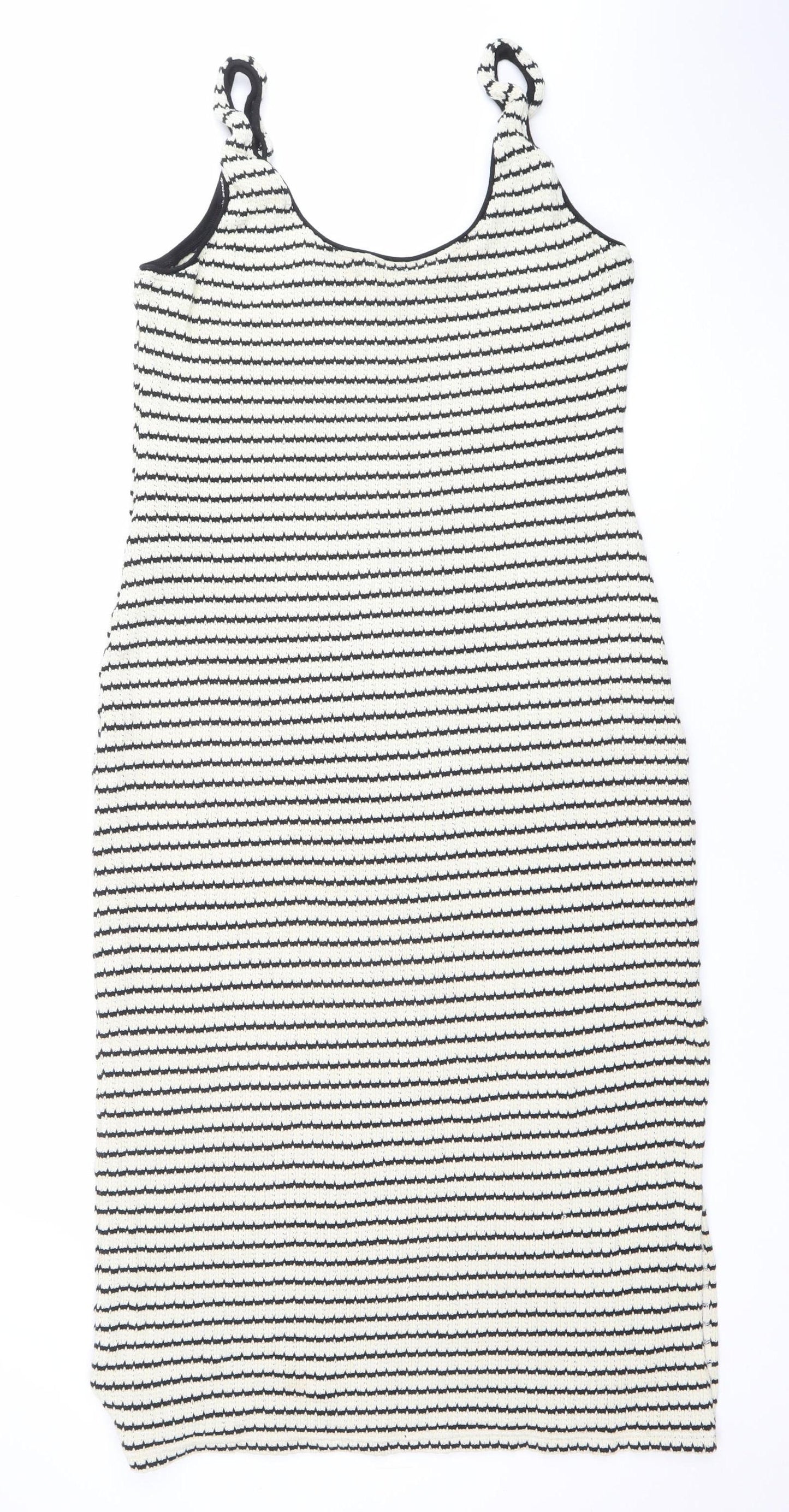 MNG Women's Black White Striped Slip Dress Size 12 Summer Knit