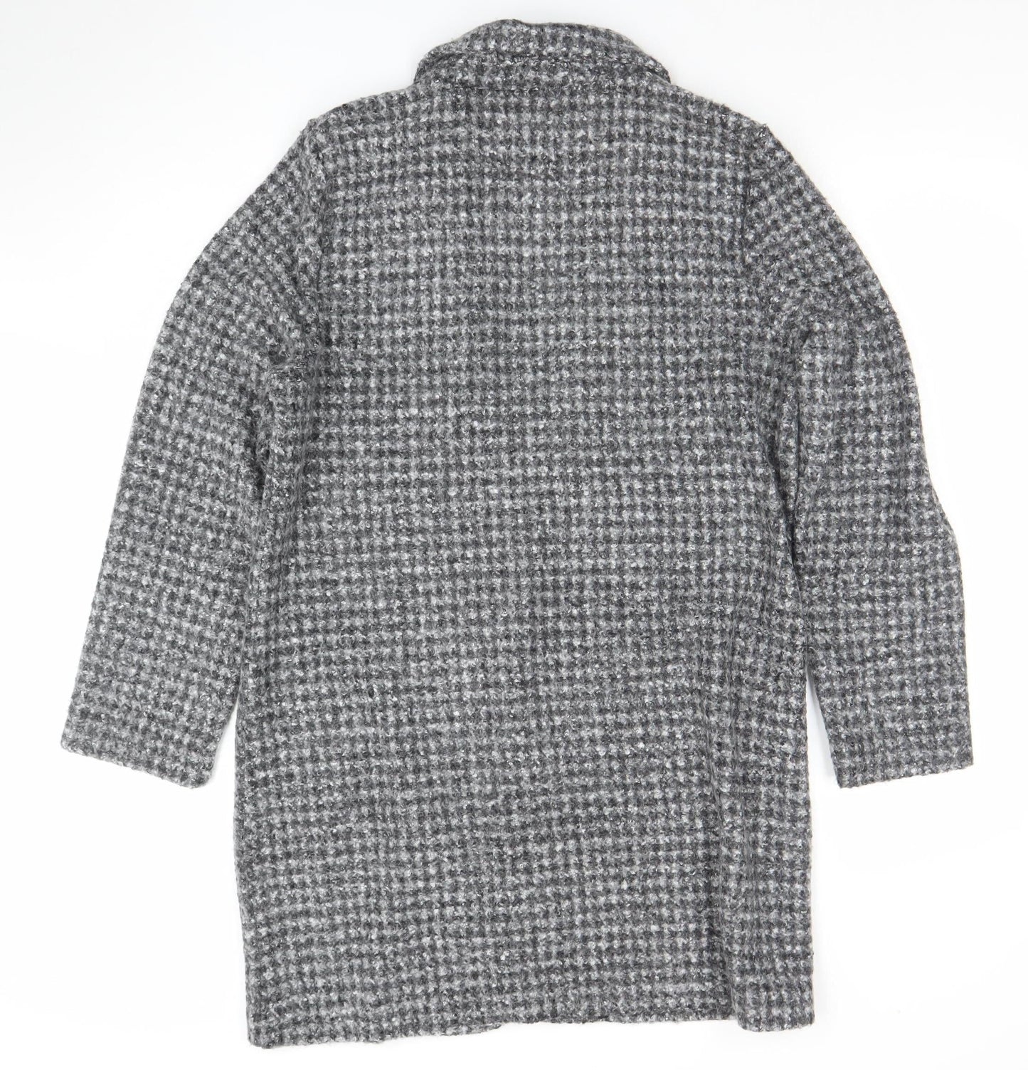 Tu Women’s Grey Checked Mid-Length Polyester Overcoat Size 12