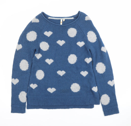 White Stuff Womens Blue Heart Wool Blend Pullover Jumper Size 8