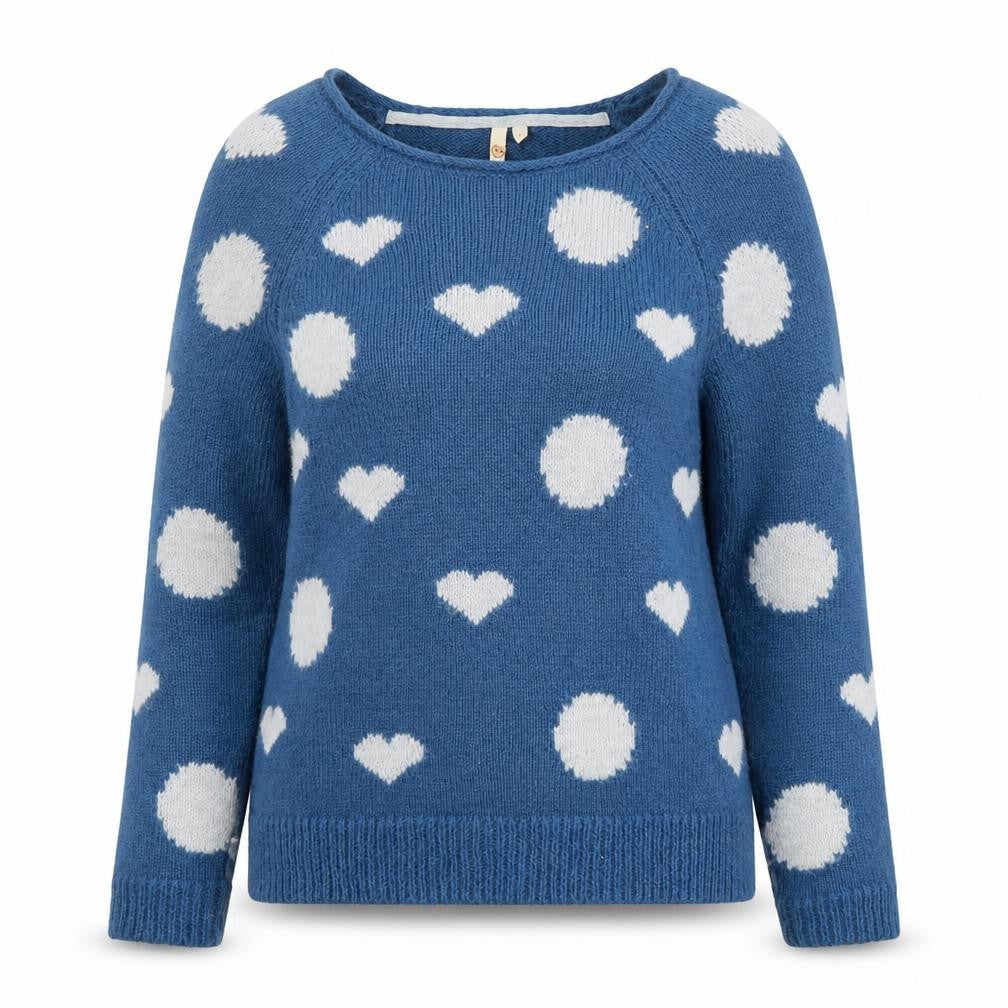 White Stuff Womens Blue Heart Wool Blend Pullover Jumper Size 8