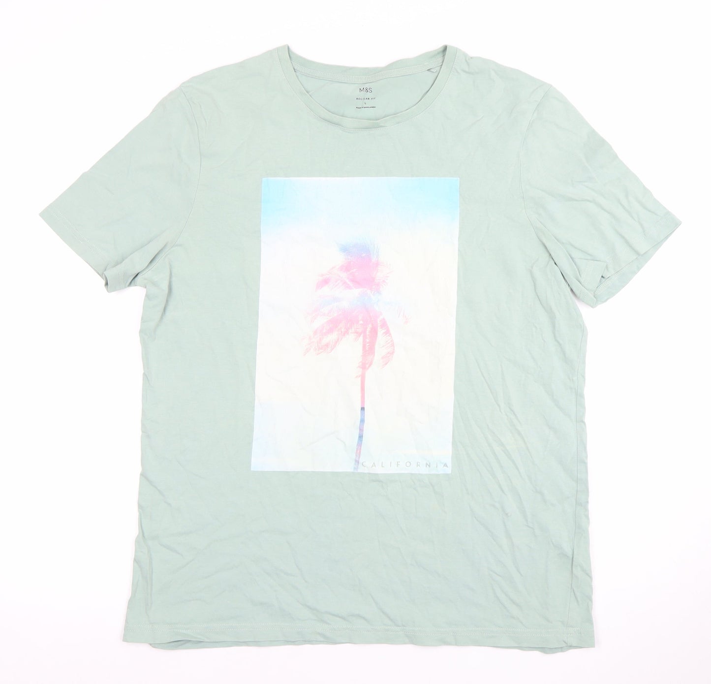 Marks and Spencer Men's Green California Graphic Regular Fit T-Shirt L