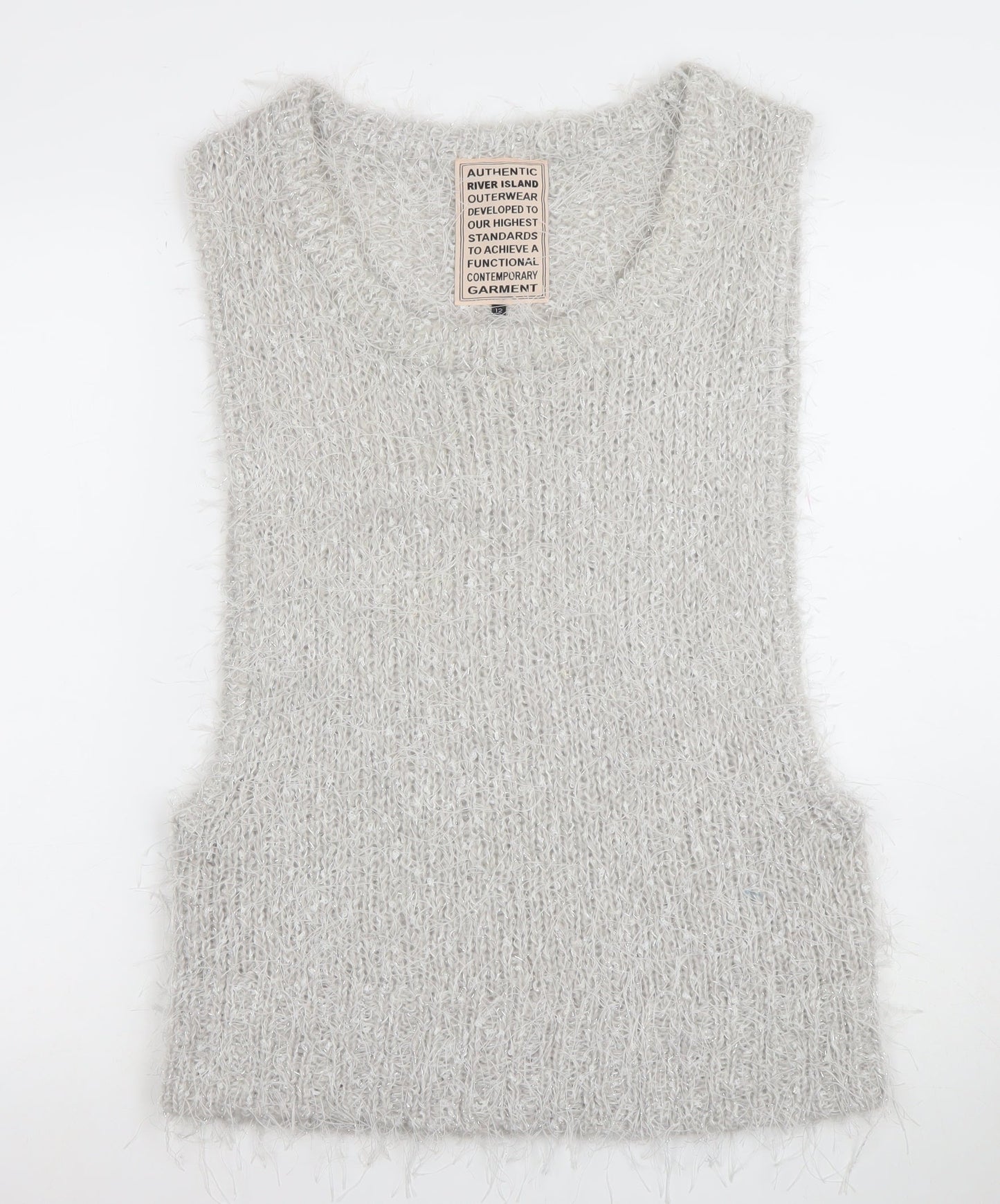 River Island Womens Grey Fluffy Knit Sleeveless Vest Size 12