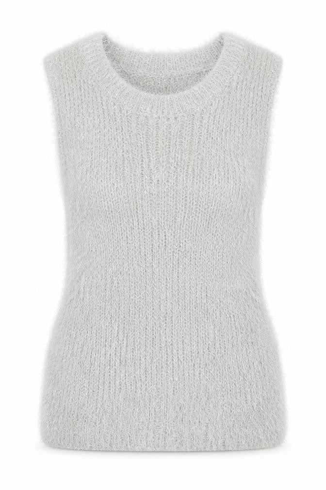 River Island Womens Grey Fluffy Knit Sleeveless Vest Size 12