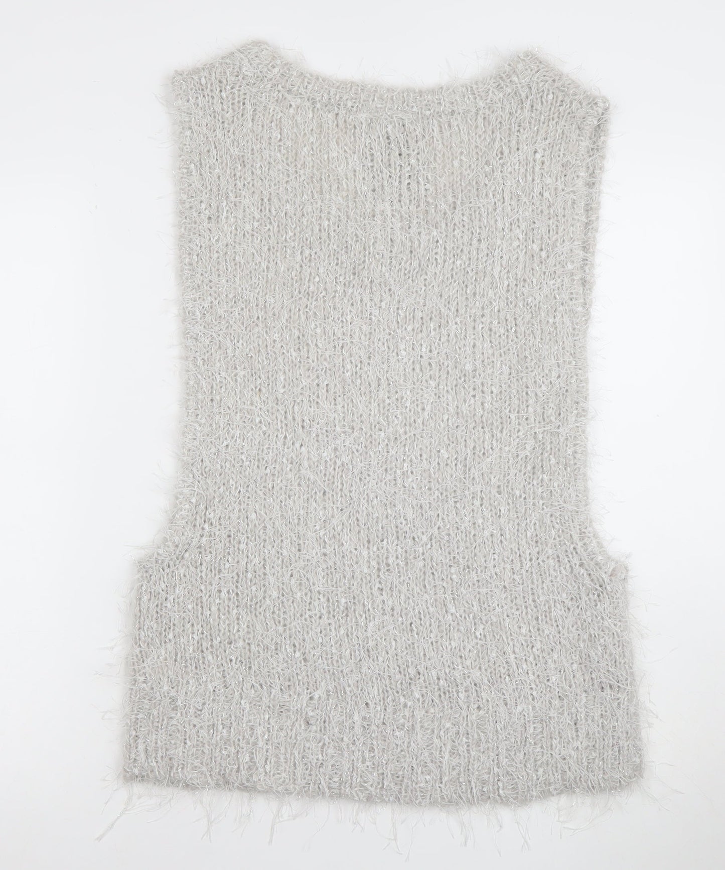 River Island Womens Grey Fluffy Knit Sleeveless Vest Size 12