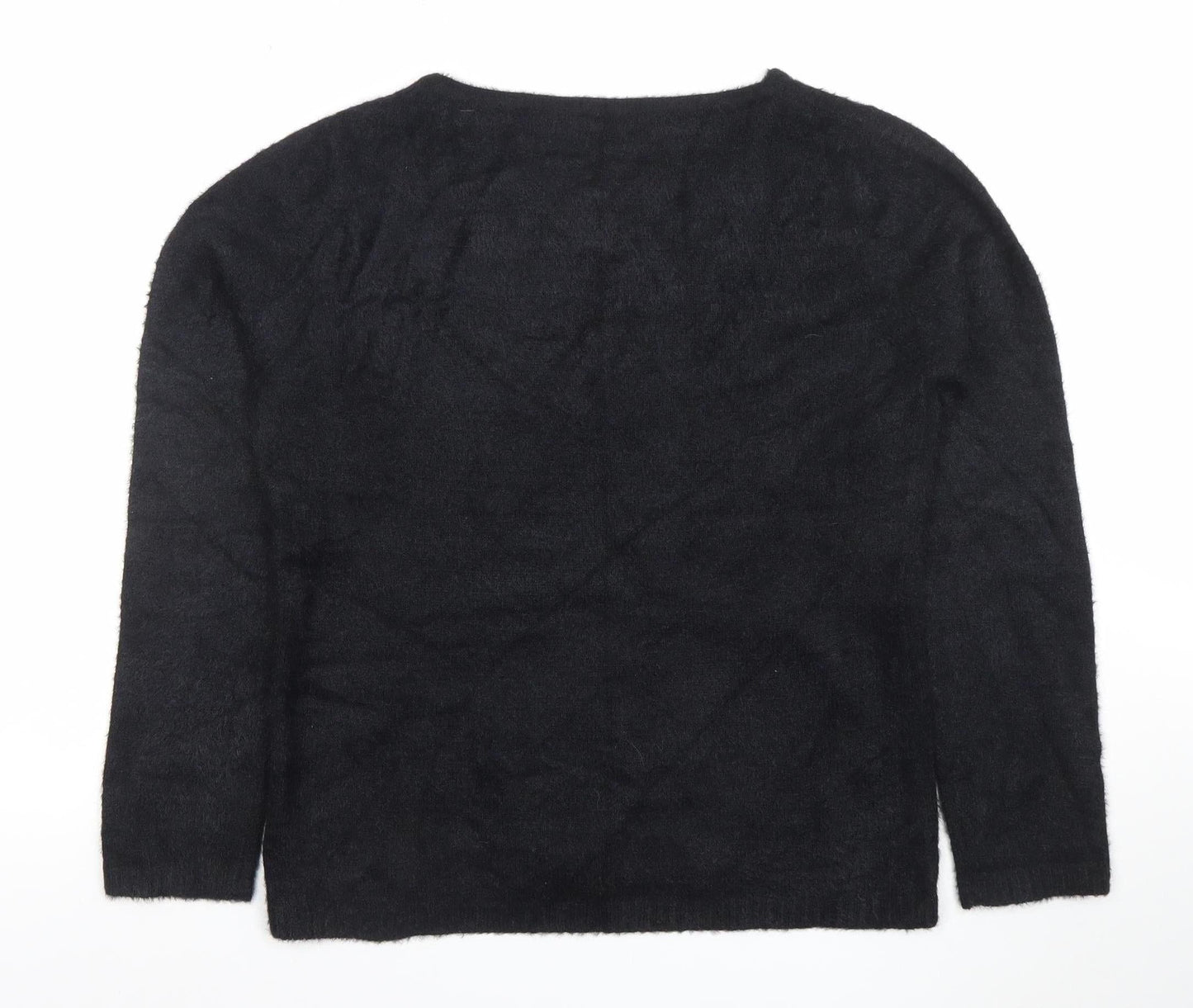Bonmarché Women's Black Rhinestone Crew Neck Long Sleeve Jumper Size 12