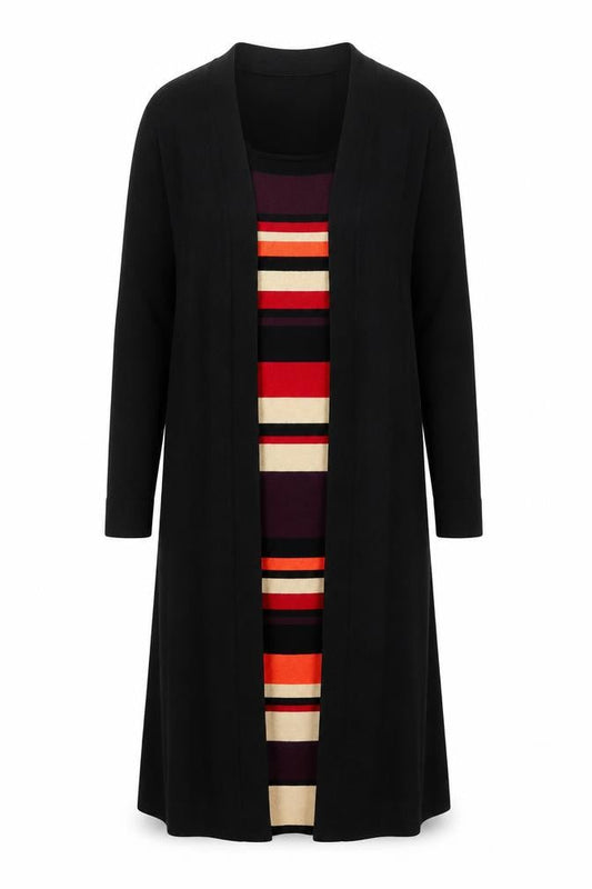 Pomodoro Women’s Black Striped Knit Jumper Dress Size 14