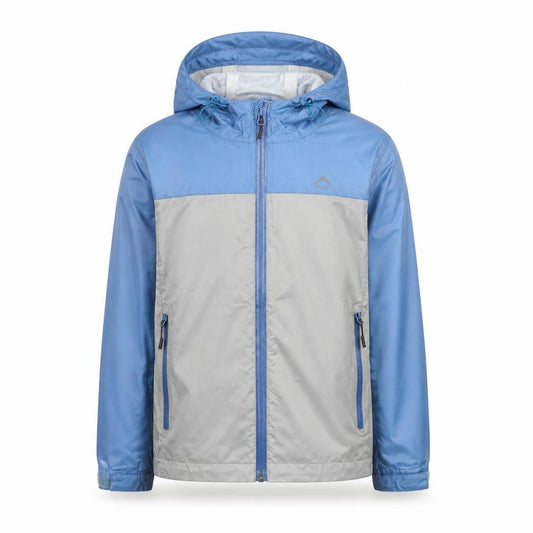 Front view of K-Way boys’ blue grey windbreaker jacket 9-10 years hooded lightweight