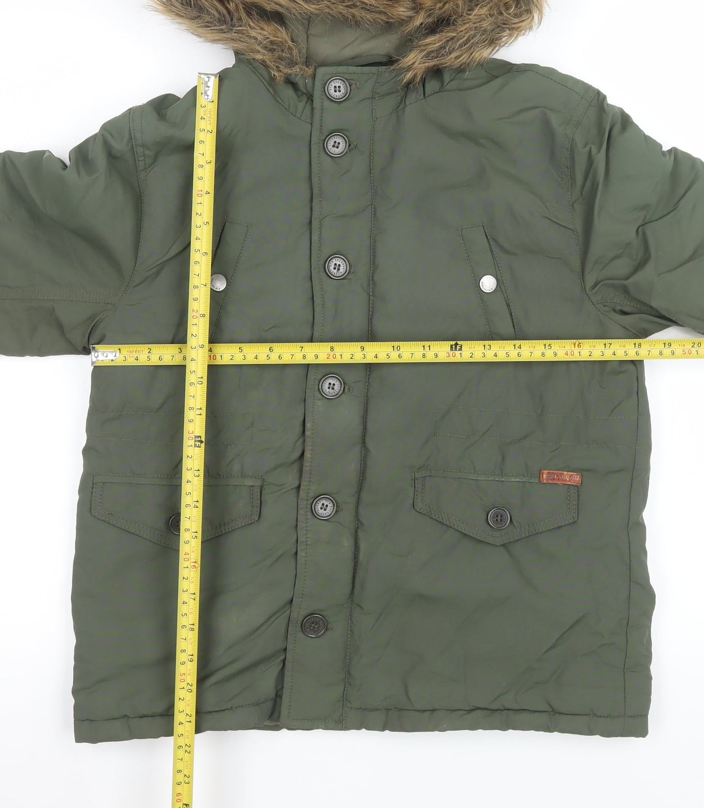 Ben Sherman Boys Green Hooded Parka Coat 10-11 Years Nylon Padded Winter Jacket
