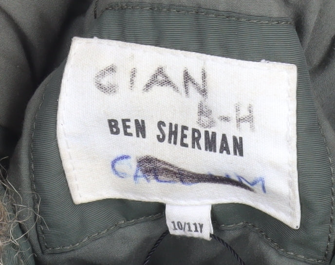 Ben Sherman Boys Green Hooded Parka Coat 10-11 Years Nylon Padded Winter Jacket