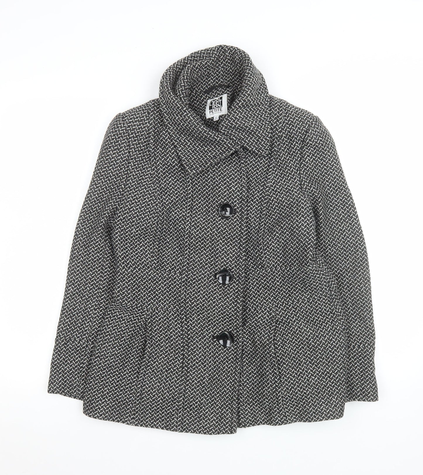 Debenhams Women Grey Wool Blend Tweed Overcoat Size 12 Petite
