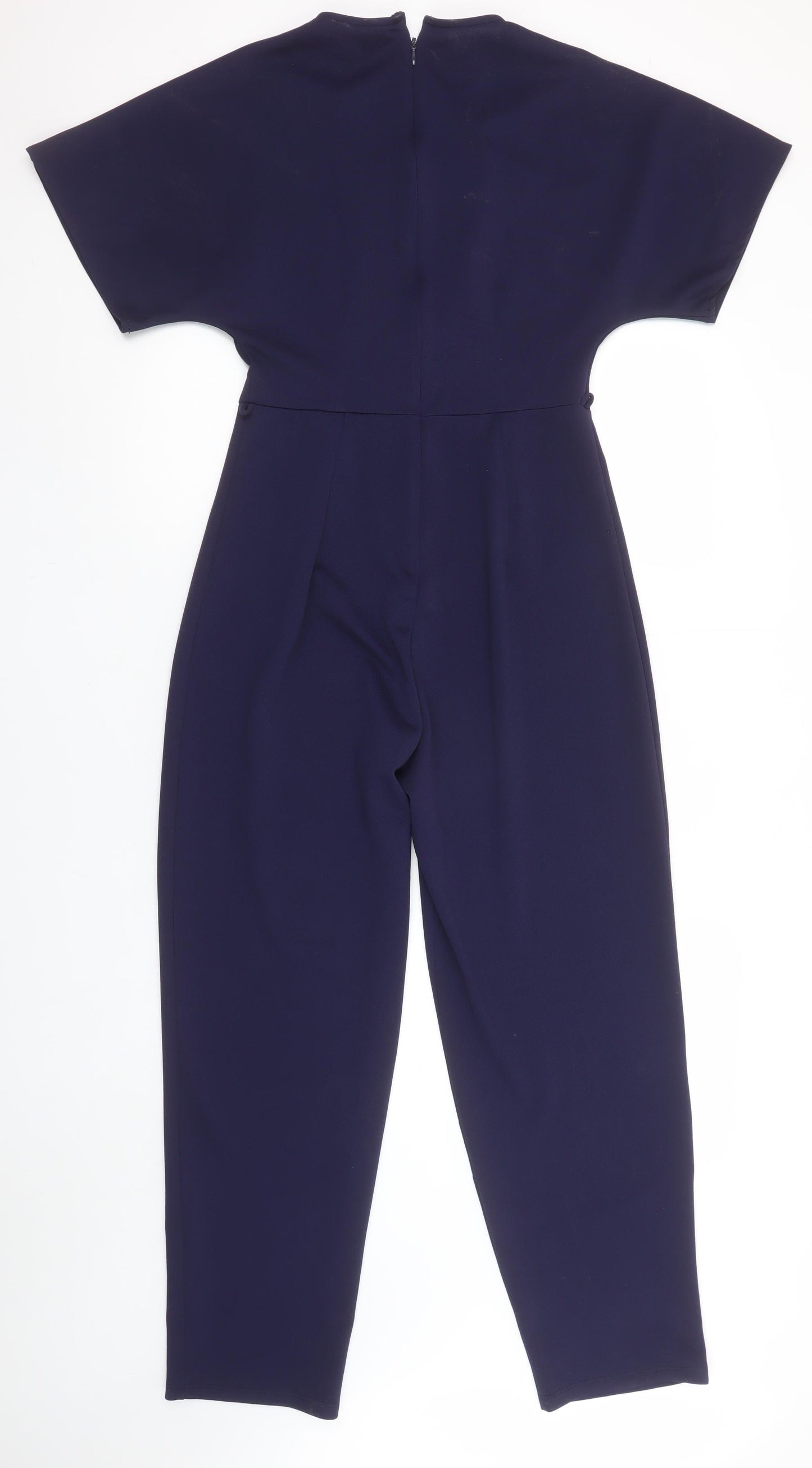 Miss Selfridge Women Navy Blue Wrap Jumpsuit Size 10 Short Sleeve Zip Back