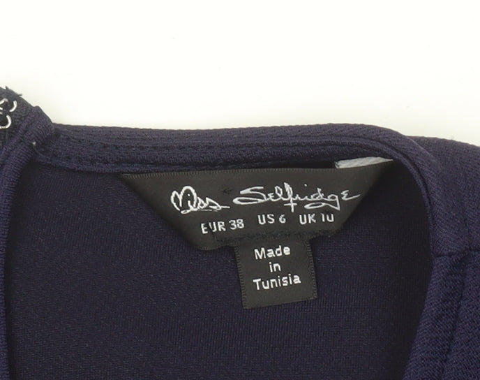 Miss Selfridge Women Navy Blue Wrap Jumpsuit Size 10 Short Sleeve Zip Back
