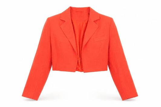 PRETTYLITTLETHING Women Orange Cropped Blazer Jacket UK 10 Linen Mix