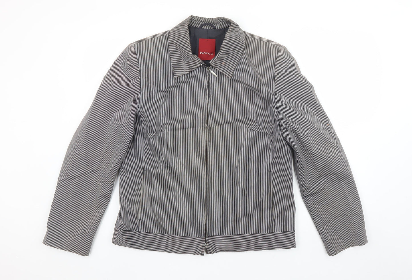 Bianca Women's Grey Striped Zip-Up Short Jacket Size 14