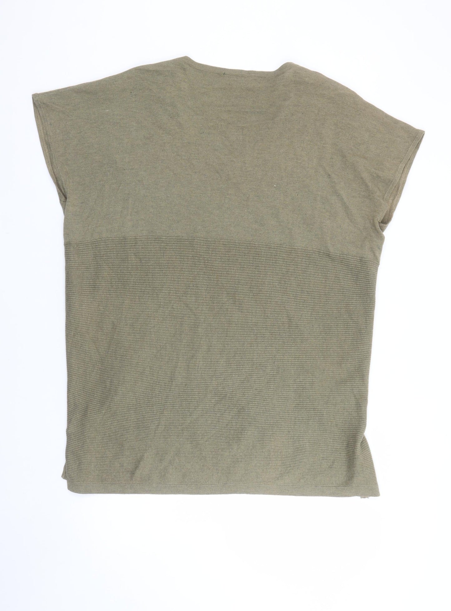 Warehouse Women’s Green Relaxed V-Neck Knit Top Size 12 with Zip Detail