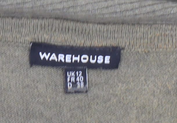 Warehouse Women’s Green Relaxed V-Neck Knit Top Size 12 with Zip Detail