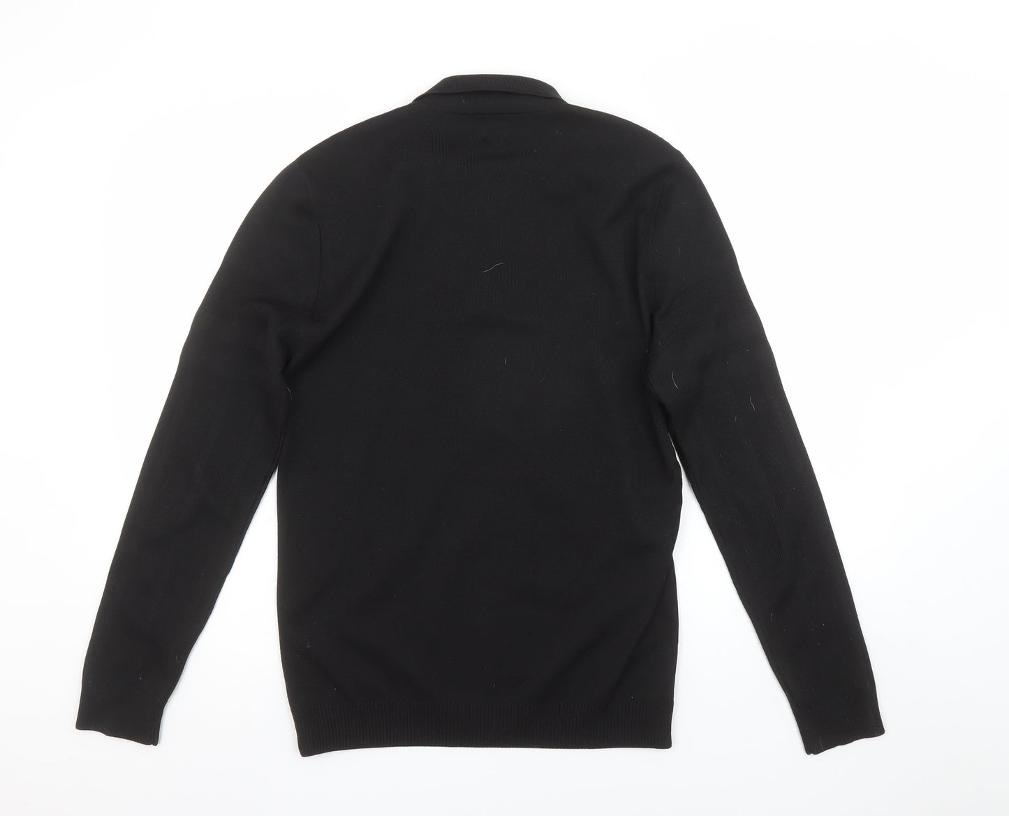 River Island Men's Black Long Sleeve 1/4 Zip Polo Shirt Size M