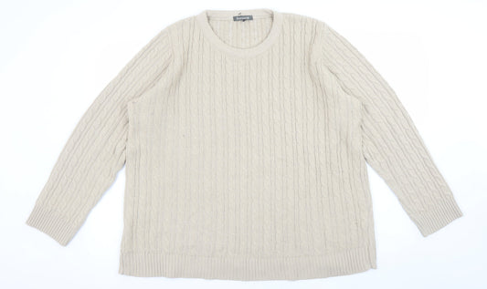 Bonmarché Womens Beige Cable Knit Jumper L Crew Neck Long Sleeve
