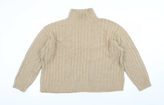 Marks and Spencer Womens Beige Cable-Knit Roll Neck Jumper L