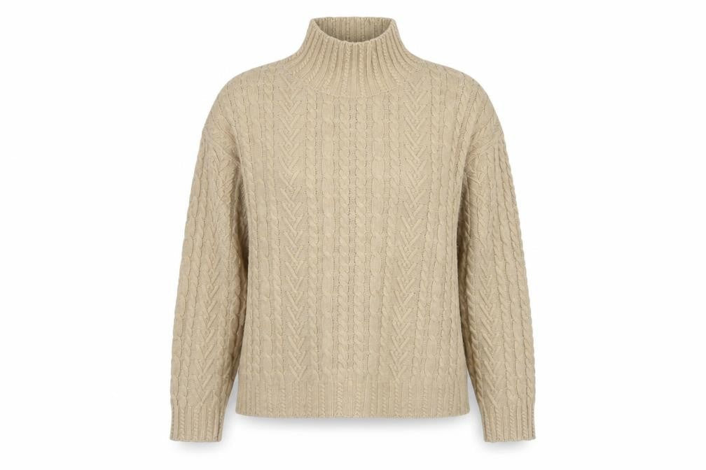 Marks & Spencer Womens Beige Cable-Knit Roll Neck Jumper L