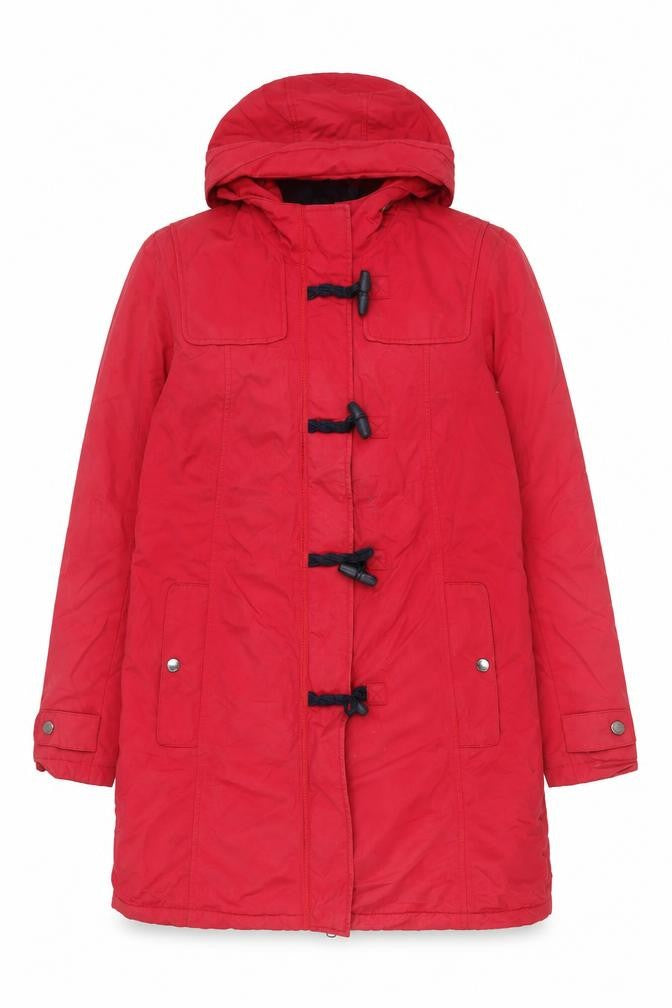Lands' End Women Red Mid-Length Hooded Duffle Coat Size M