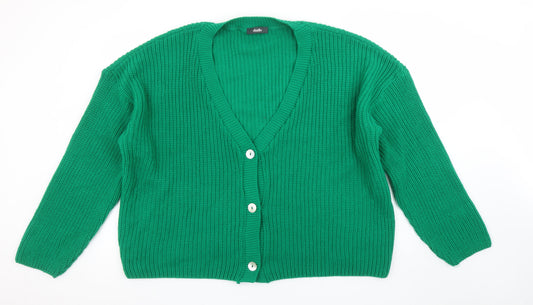 Studio Women's Green Chunky Knit V-Neck Cardigan Size 16/18