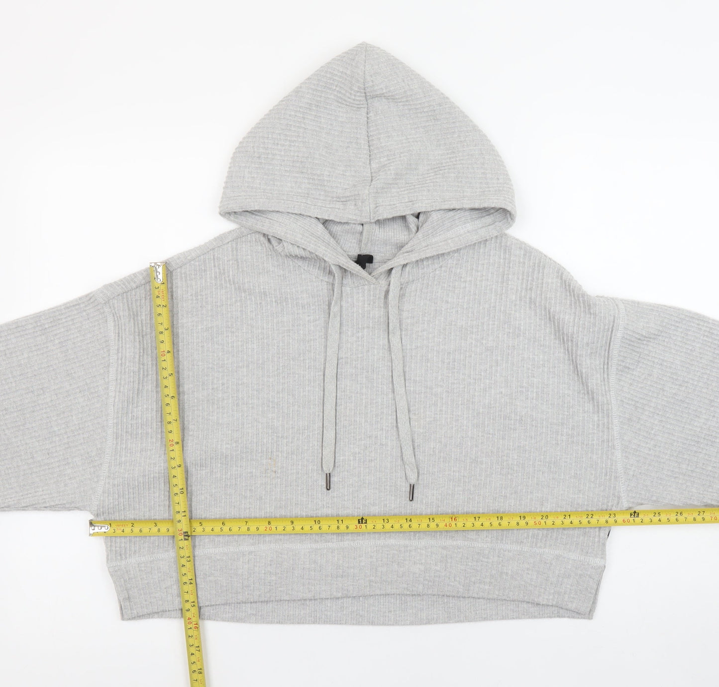 Cotton On Body Womens Grey Cropped Ribbed Hoodie Size L