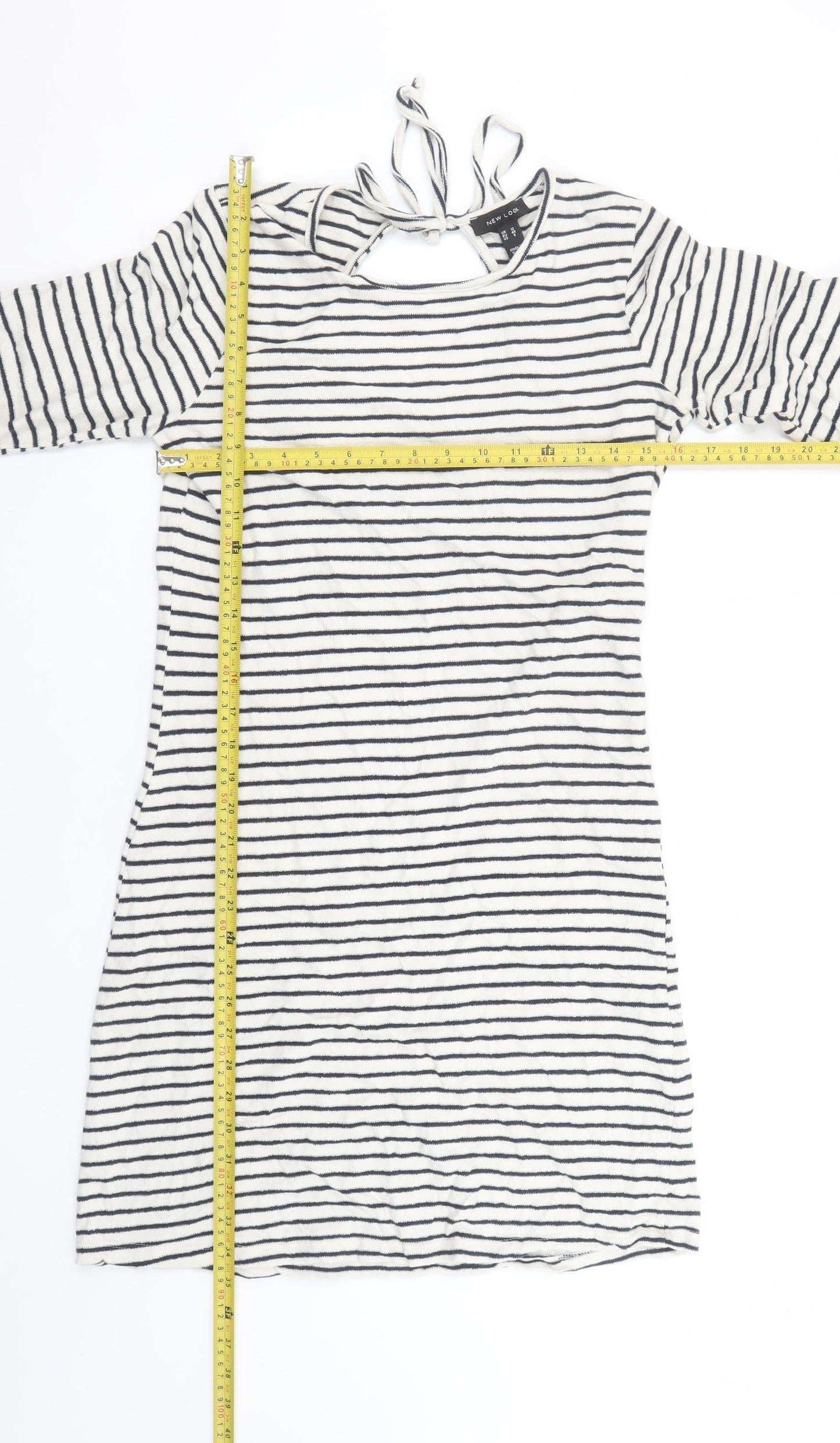 New Look Womens White Striped T-Shirt Dress Size 12