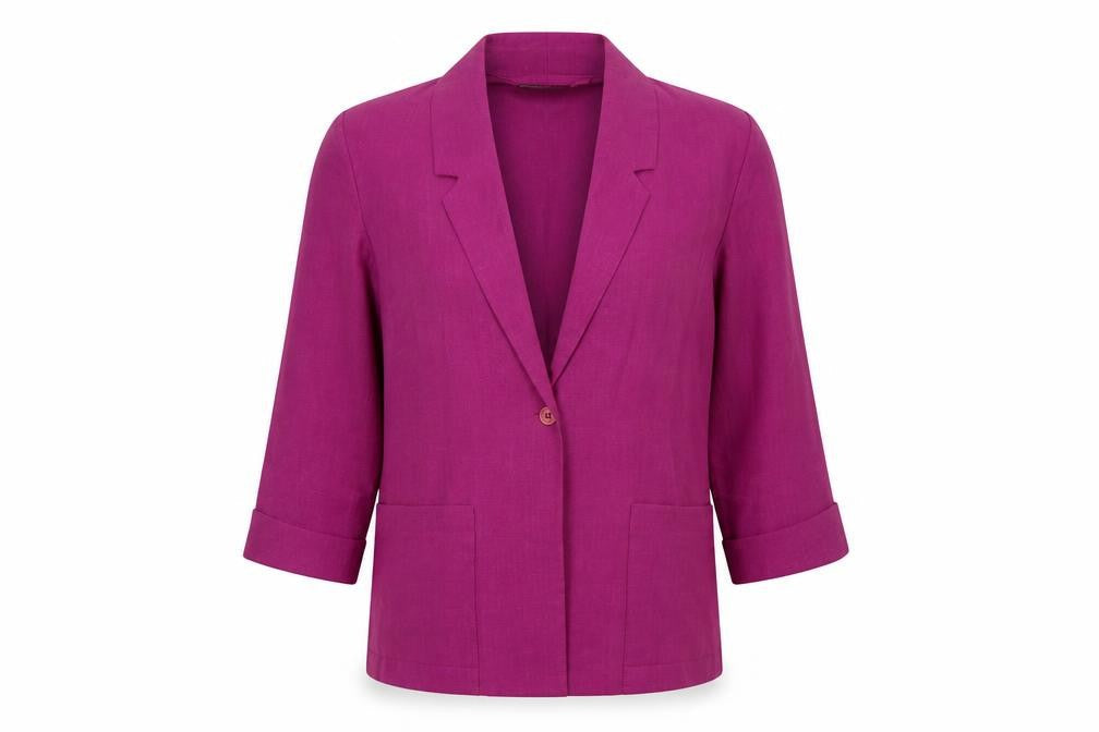 Sag Harbor Women’s Purple Linen Blazer Size 10 Single Breasted 3/4 Sleeve