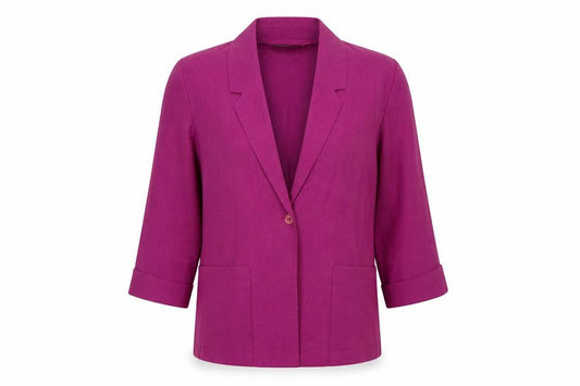 Sag Harbor Women’s Purple Linen Blazer Size 10 Single Breasted 3/4 Sleeve