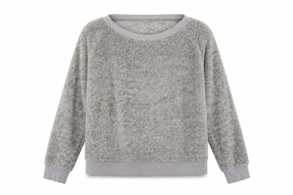 Marks & Spencer Womens Grey Fleece Pyjama Top Size 16 Winter Loungewear