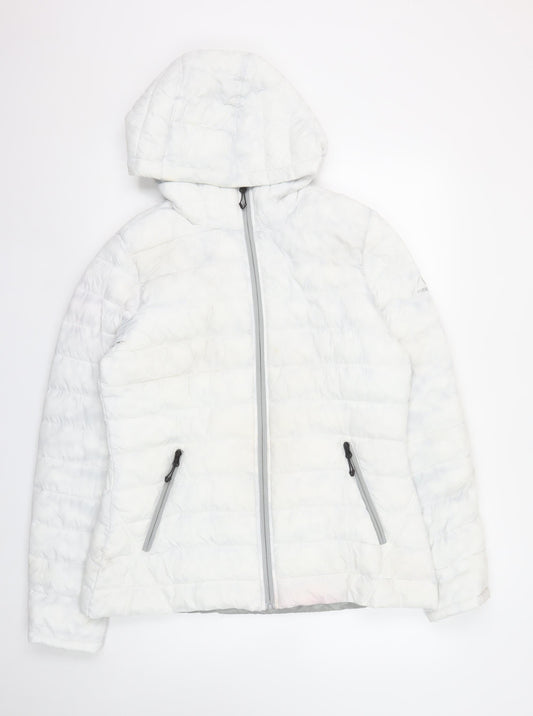 HFX Women’s White Hooded Puffer Jacket L Lightweight Quilted Winter Coat