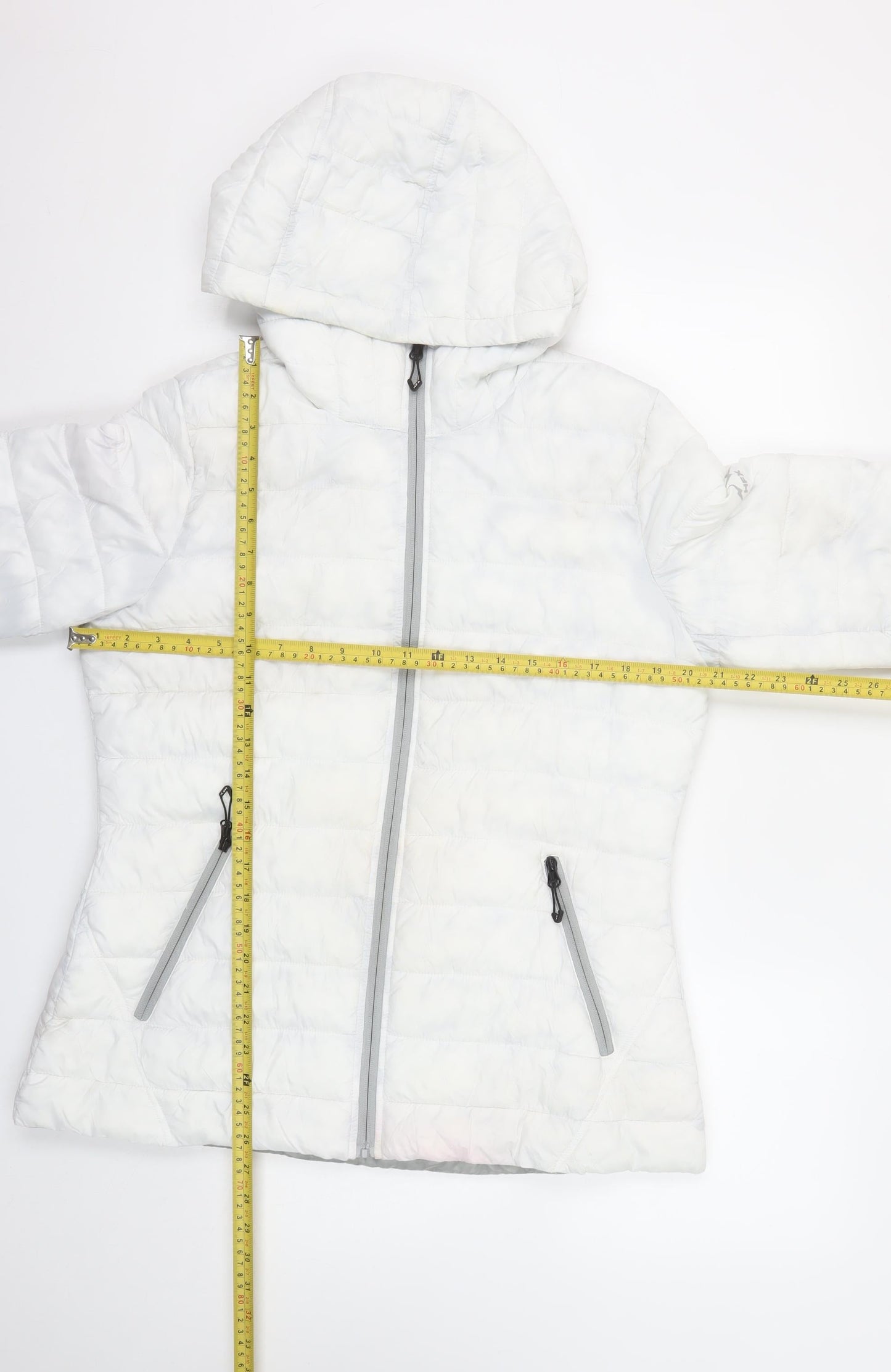 HFX Women’s White Hooded Puffer Jacket L Lightweight Quilted Winter Coat