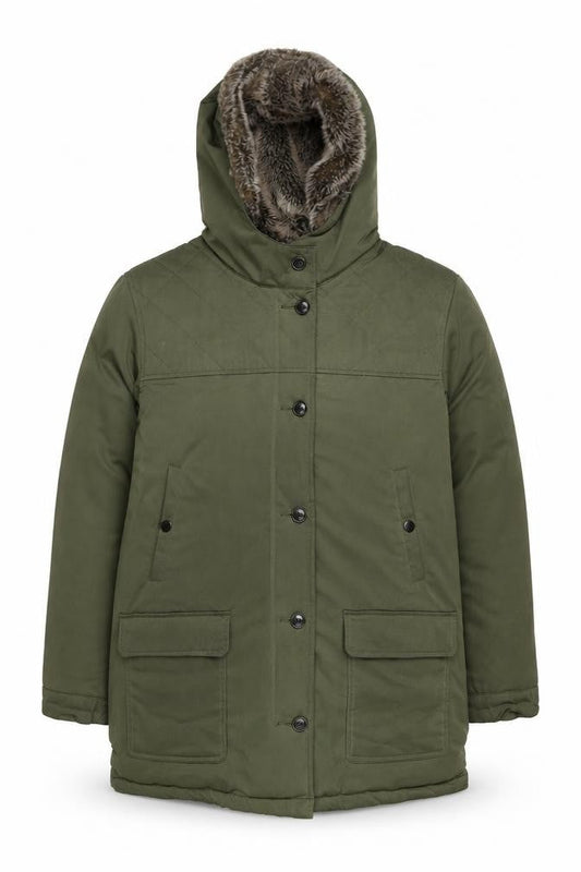 Comptoir des Cotonniers Men’s Green XL Parka Coat Faux Fur Hood