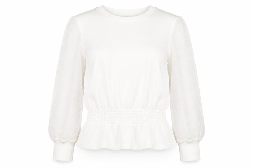 River Island Womens Ivory Sheer Puff Sleeve Pullover Sweatshirt XS