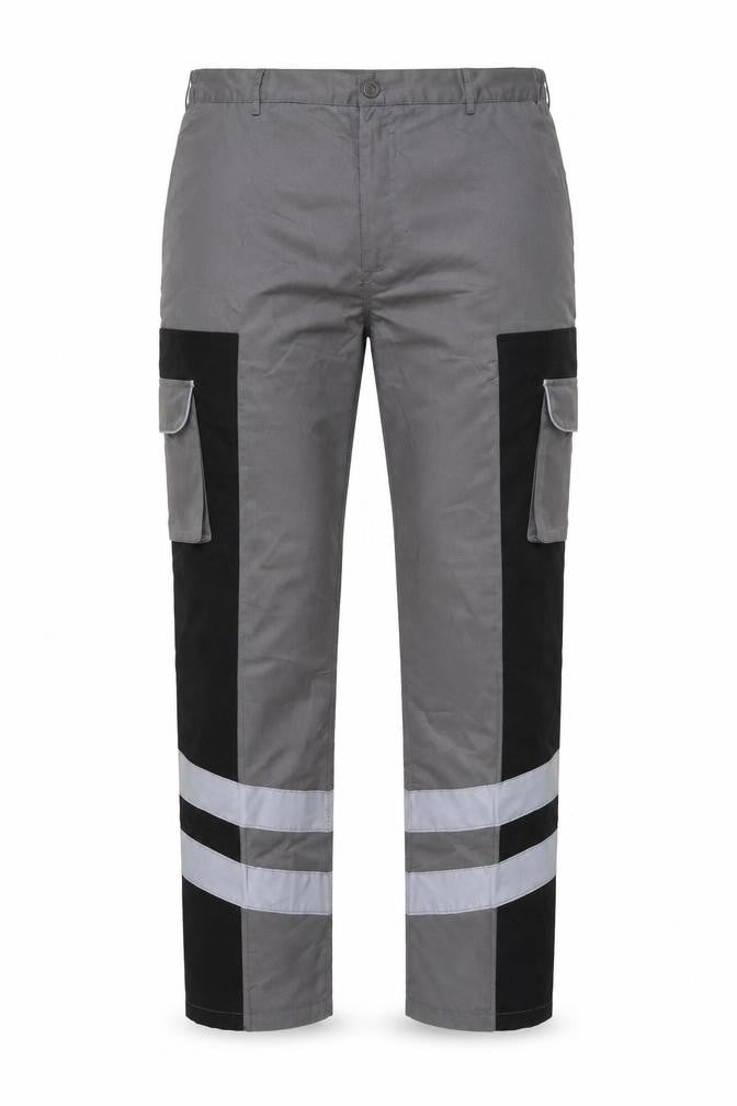 DCC Workwear Men's Grey Reflective Cargo Trousers 38L Polyester Cotton