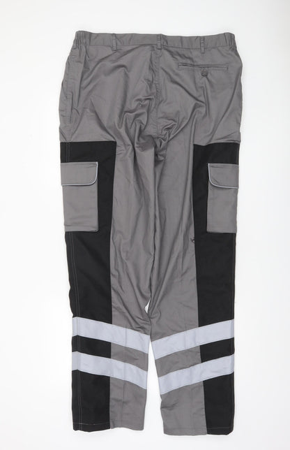 DCC Workwear Men's Grey Reflective Cargo Trousers 38L Polyester Cotton